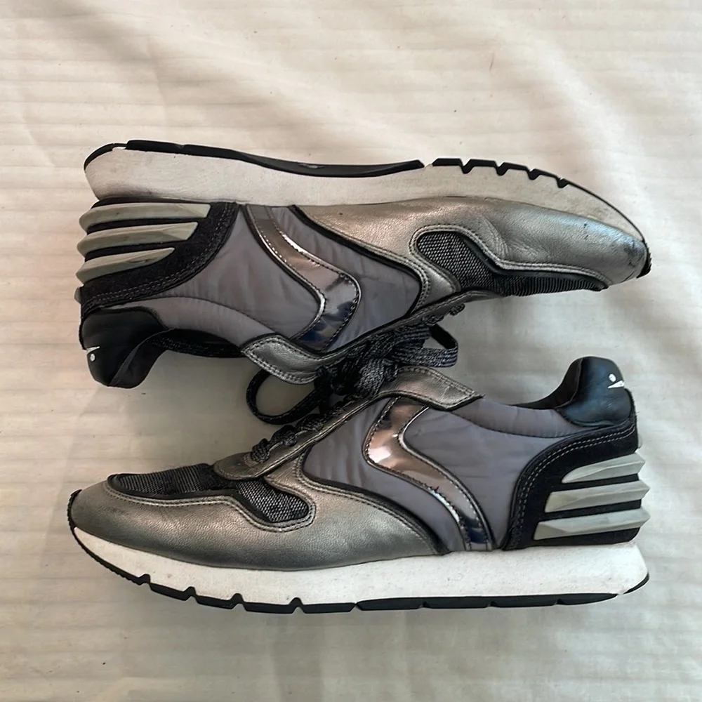 Voile Blanche leather nylon textile‎ sneakers black silver Size 37 US 7 - Picture 4 of 16